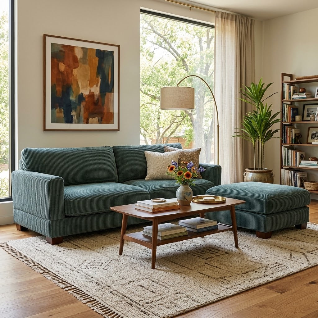 Dreamsidea Auralyn Collection Corduroy Modular Sofa W/ottoman