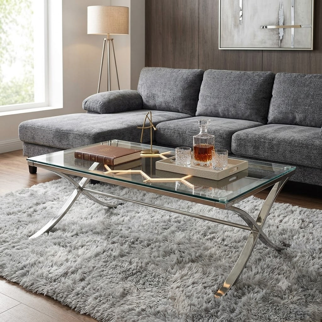 Rooms To Go Brushed Nickel And Glass Coffee Table