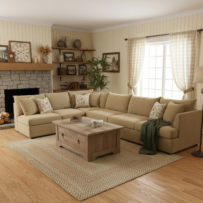 Thomasville Rockford 6 piece Fabric Modular Sectional Couch with Storage Footrest