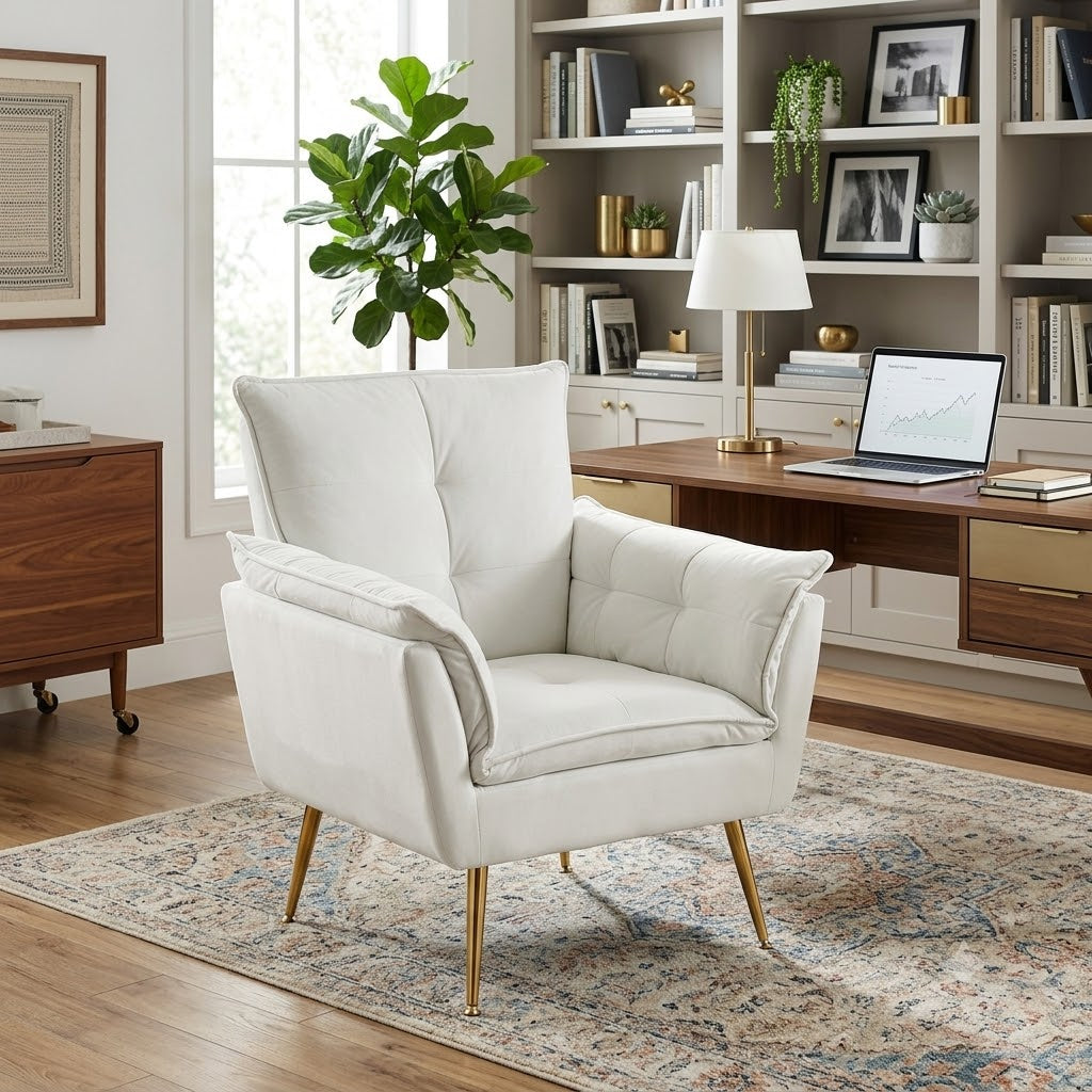 Huala Home Ivory Velvet Accent Chair