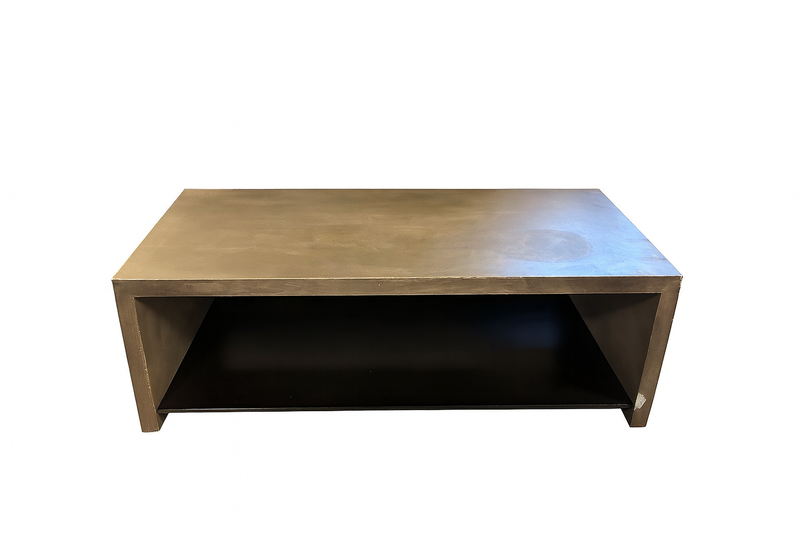 West Elm Concrete Coffee Table w/ black metal shelf