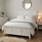Magnussen Home white king bed frame in a coastal bedroom